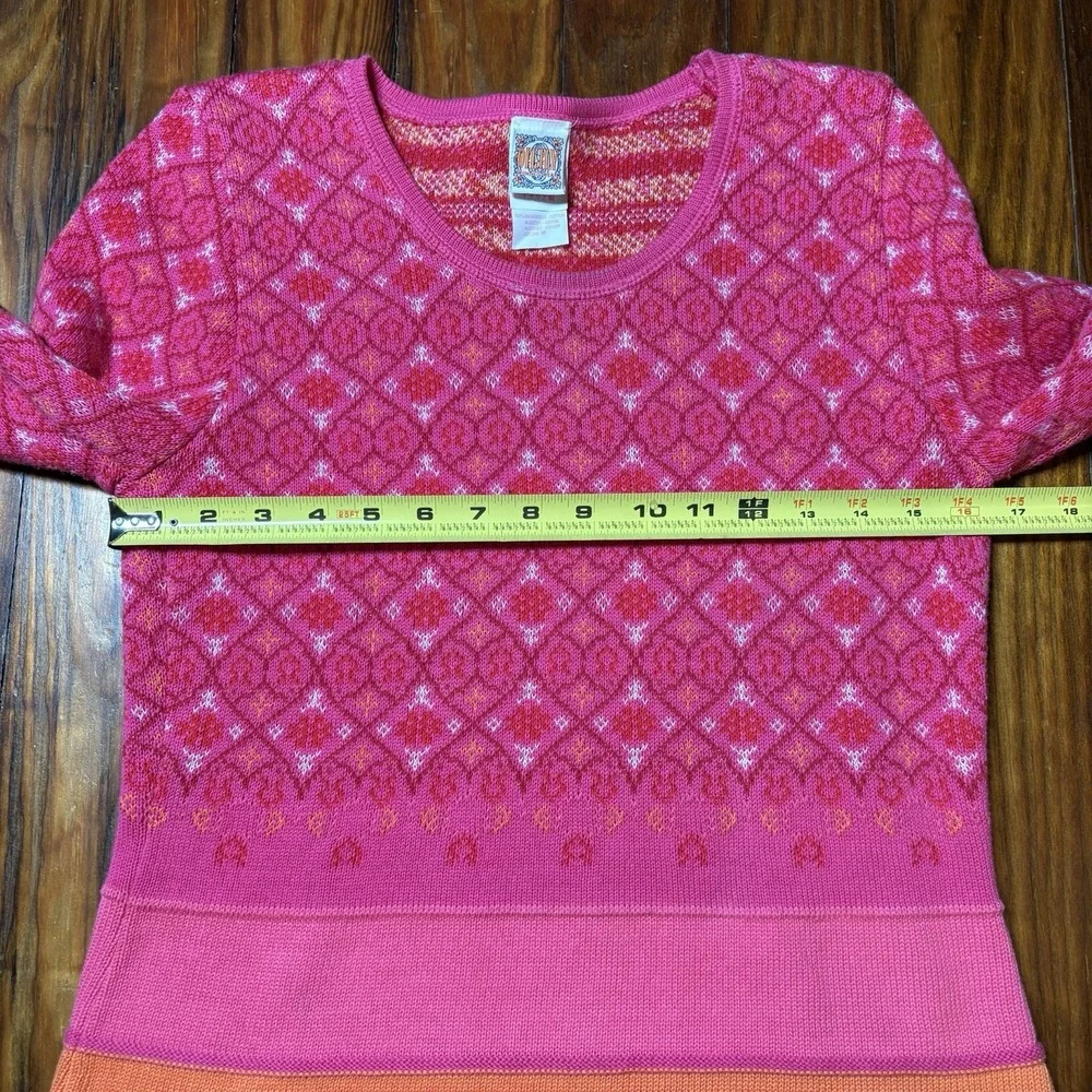 Oilily Sweater Size Small Pink Orange Flolar Vtg Knit 100% Cotton Fair Isle A406